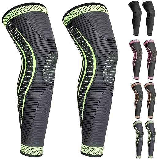 2 Pack Full Leg Compression Sleeves, Long Knee Brace Support for ACL,PCL, Meniscus Tear, Arthritis, Tendinitis, Joint Pain Relief, Men And Women (Green, Small)