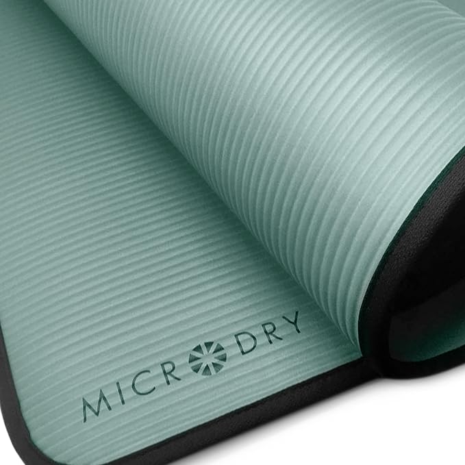 MICRODRY Deluxe Fitness Exercise Yoga Mat for Home & Gym, Extra Thick for High Impact Training, Multi Layered Skid Resistant Surface, Odor Neutralizing with Carrying Strap