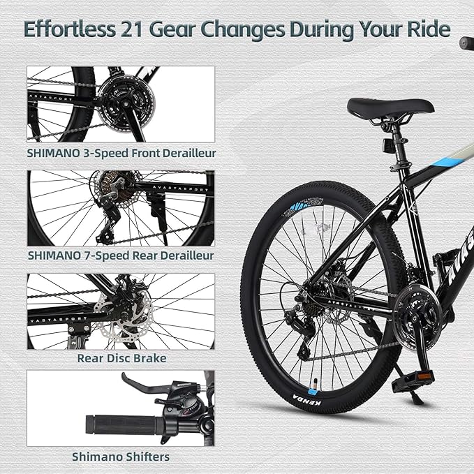 AVASTA Earth 26 27.5 inch Mountain Bike with 21-Speed，Aluminum Frame, Dual Disc Brake, Comfortable Saddle,Multiple Colors