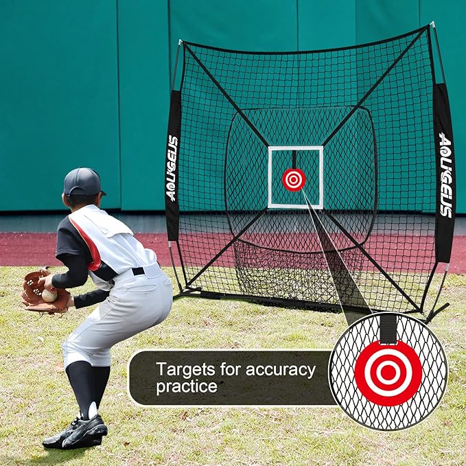 6'X6' Baseball Softball Practice Net,Pitching Net,Batting Net,with Bonus Strike Zone,Target and Bow Frame,for Hitting,Pitching,Catching