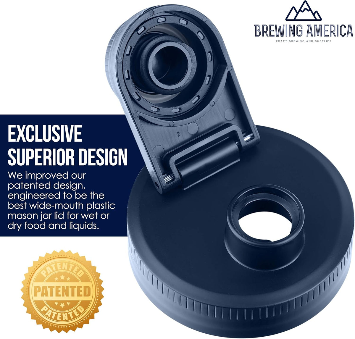 Brewing America Creamer Jar with Pouring Lid, 1 Pint (16 oz) Azure Mason Jar with Blue Wide Mouth Pour Lid for Milk, Sugar, and Cream, 1-Pack (Old Glory Blue)