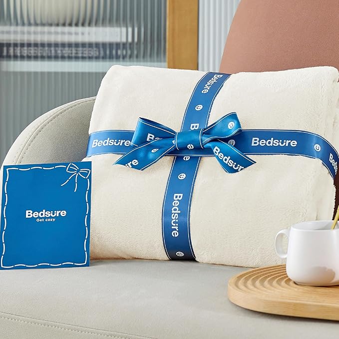 Bedsure Fleece Bed Blankets Full Size Cream - Soft Lightweight Plush Fuzzy Cozy Luxury Blanket Microfiber, 84x90 inches