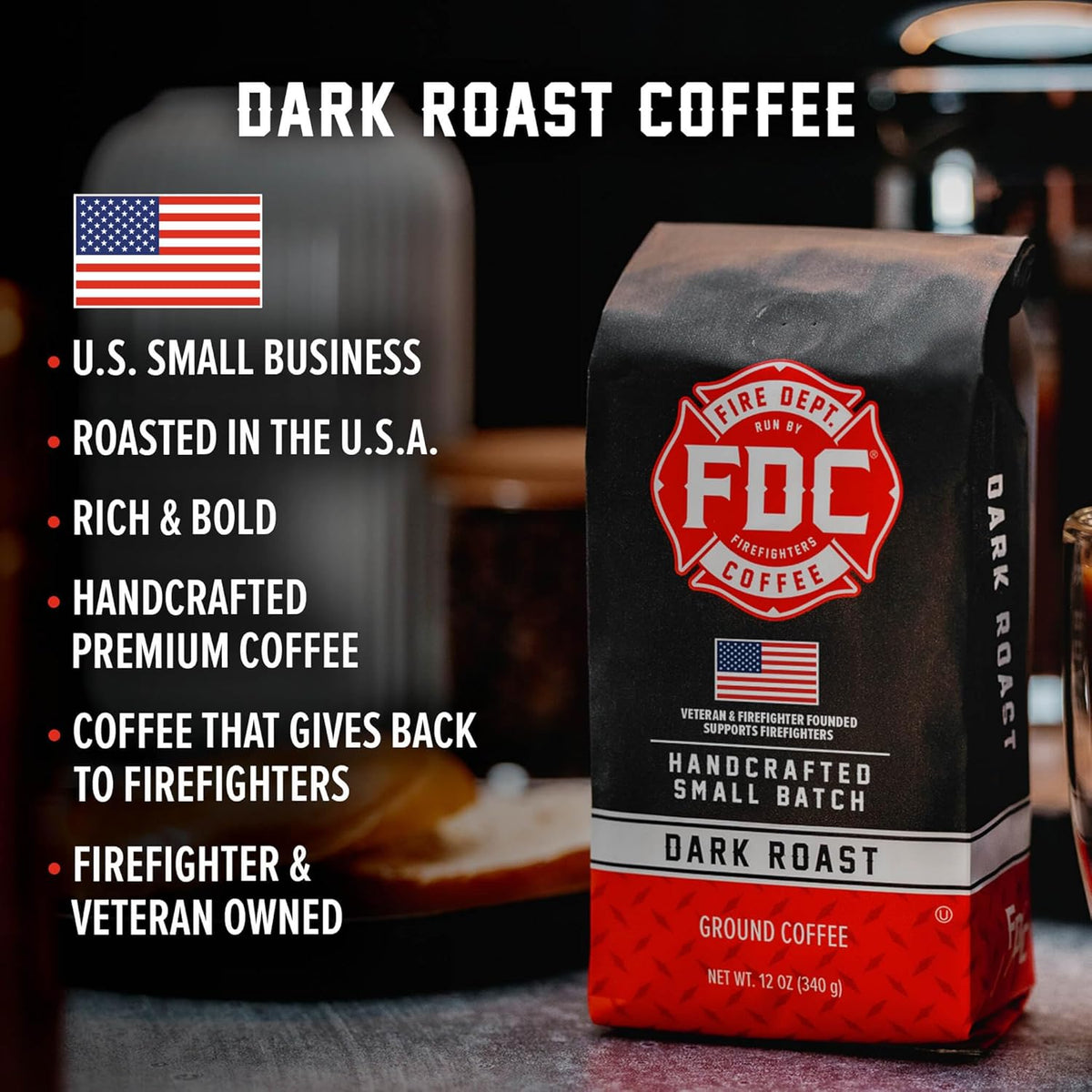 Fire Department Coffee - Gives Back to Firefighters - Dark Roast Coffee Beans - Bold & Smooth - Roasted in the USA - Veteran Owned (12 oz, Pack of 2)