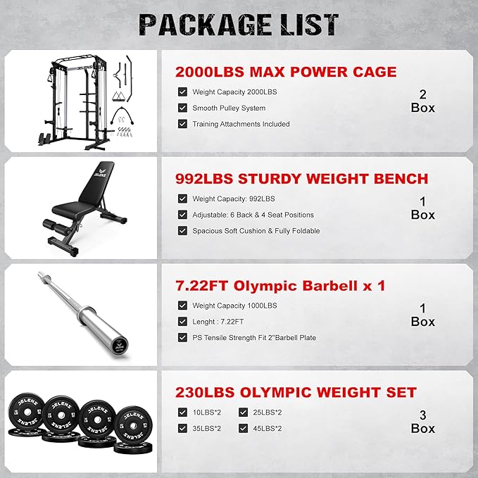 Power Cage, 2000LBS Multi-Function C21 Power Rack with Dual Pulley Cable Crossover System, All-in-One Squat Rack with More Training Attachments