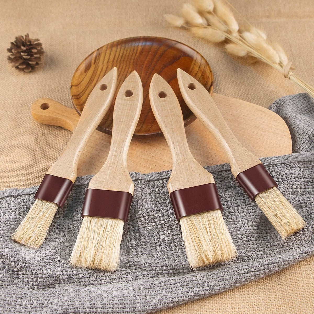 Pastry Brushes for Baking Basting Brush with Boar Bristles and Beech Hardwood Handles Culinary Oil Brush for Barbecue Butter Grill BBQ Sauce Baster Marinade Kitchen Food Cooking Brushes (1.5 inch)