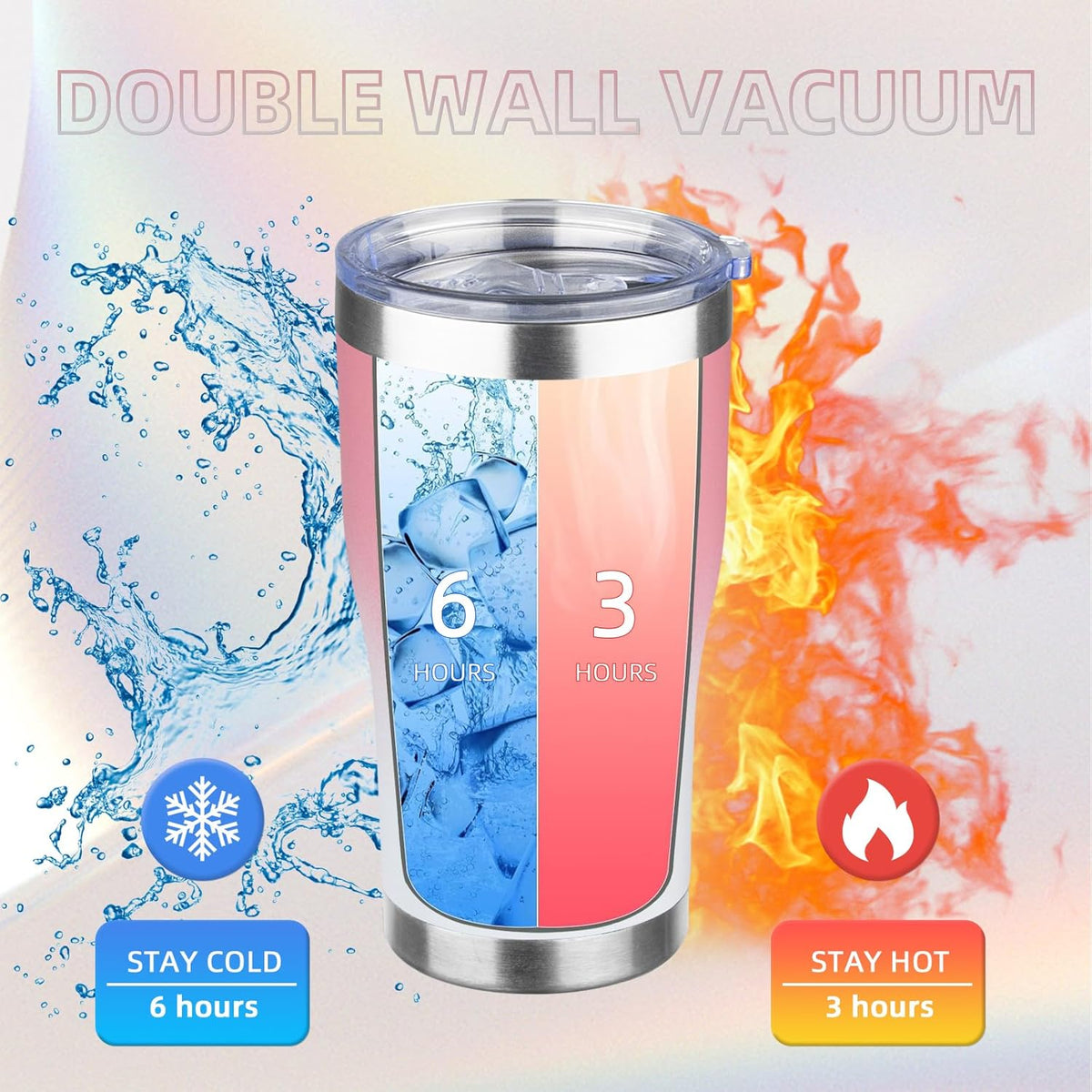 MEZMUT 20oz Coffee Tumbler with Lid and Straw Double Wall Vacuum Insulated Cup Stainless Steel Travel Mugs Insulated for Hot and Cold Leakproof Powder Coated Tumbler for Indoor and Outdoor(Pink White)