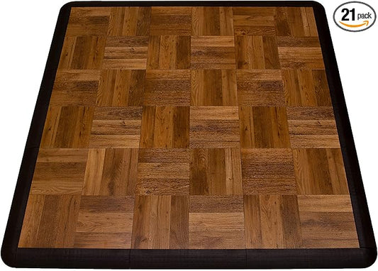 Big Floors 3X3DKOAKFLOOR Interlocking Lightweight Plastic Modular Dance Floor Kit (3' x 3'), Dark Oak, 21 Piece