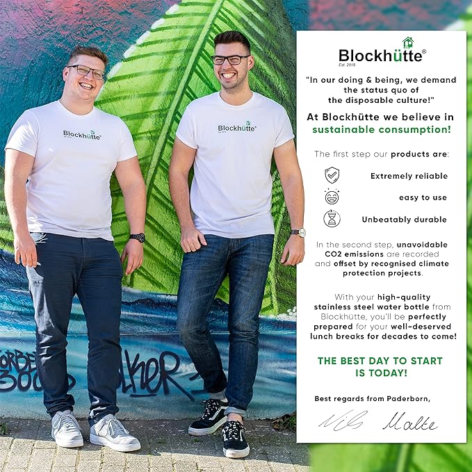 Blockhuette Vacuum Insulated Stainless Steel Water Bottle I 34 oz I Wide Mouth Insulated Metal Bottle for Cold Drinks I BPA-Free I Perfect for Travel, School, Kids, Adults, Water Canteen