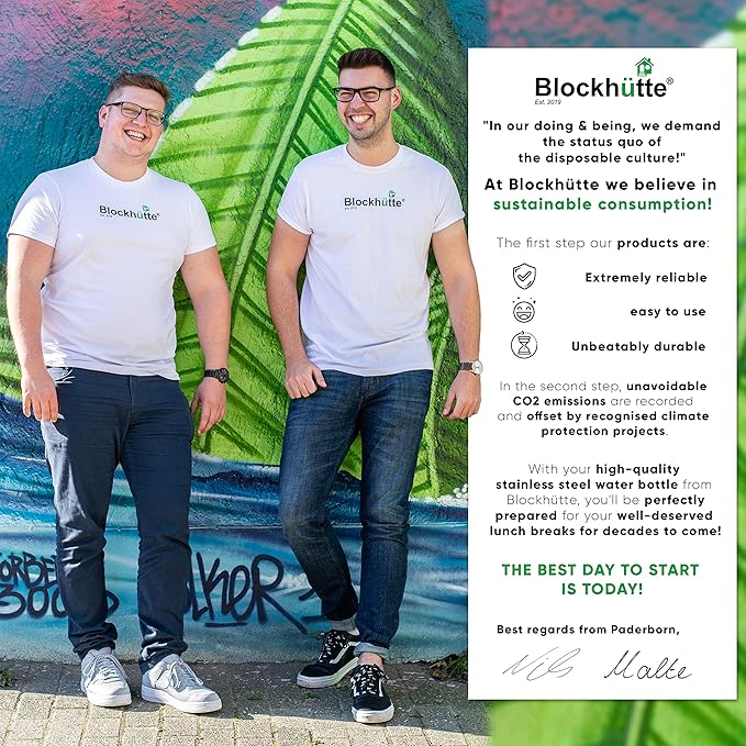 Blockhütte Vacuum Insulated Stainless Steel Water Bottle I 17 oz I Wide Mouth Metal Bottle for hot and cold drinks I BPA-Free I perfect for Travel, School I Kids, Adults, Water Canteen, Sports, flask