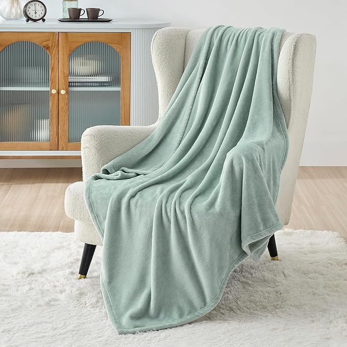 Bedsure Sage Green Fleece Throw Blanket - 300GSM Soft Lightweight Plush Cozy Blankets for Bed, Sofa, Couch, Travel, Camping