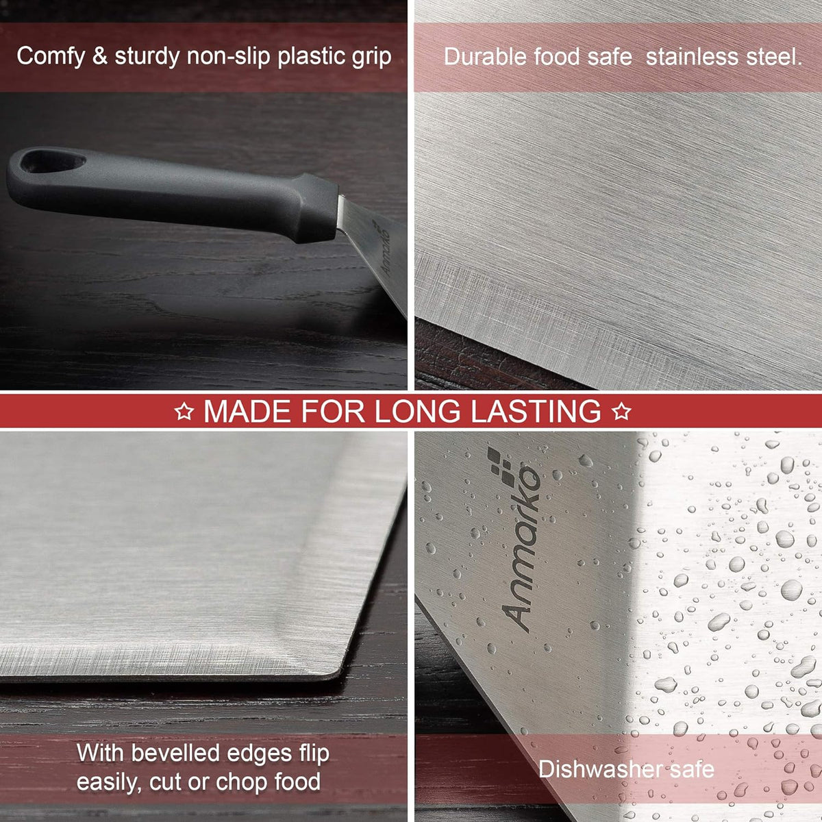Metal Spatula Stainless Steel and Scraper - Professional Chef Griddle Spatulas Set of 3 - Heavy Duty Accessories Great for Cast Iron BBQ Flat Top Grill Skillet Pan - Commercial Grade