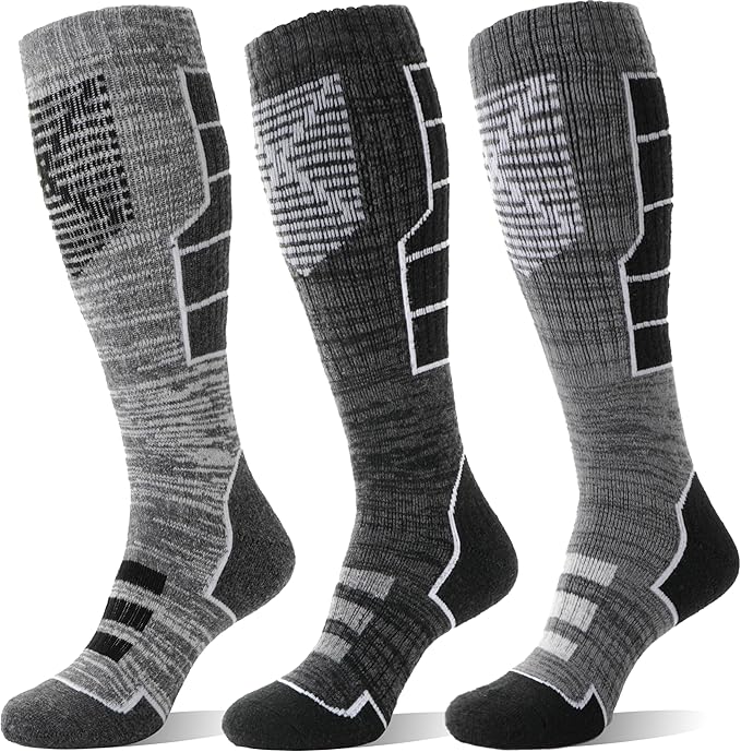 Anlisim 3 Pairs Unisex Merino Wool Ski Thermal Warm Thick Knee High Long Socks