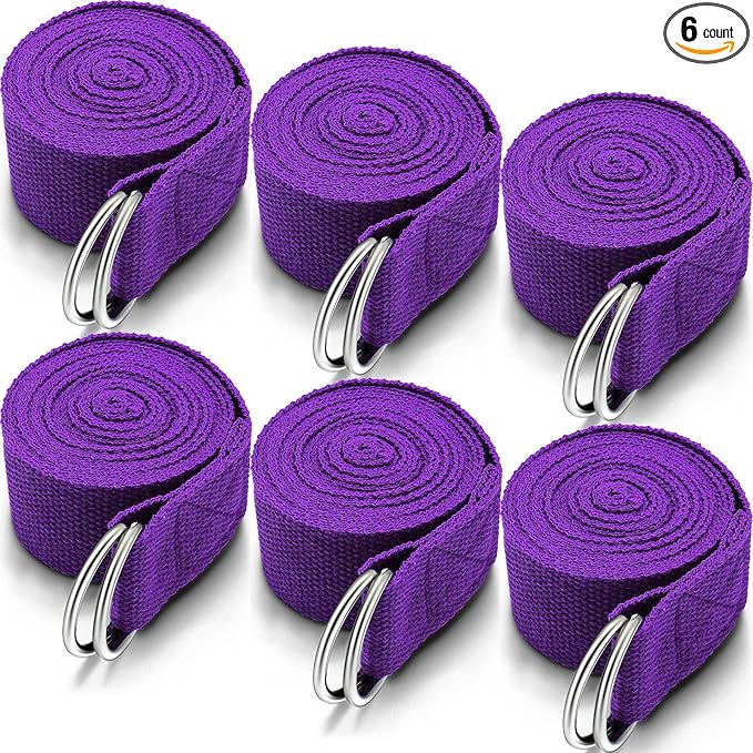 6 Pcs Yoga Strap for Stretching 8 Ft Yoga Exercise Adjustable Straps Bands with Safe Adjustable D Ring Buckle for Pilates Gym Workouts Fitness Improves Sitting Posture