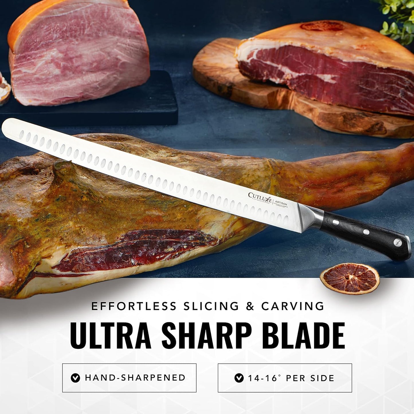 Cutluxe Extra-Long 14" Slicing Carving Knife – Brisket Knife, Razor Sharp Meat and BBQ Knіfe – High Carbon German Steel – Full Tang & Ergonomic Handle Design – Artisan Series