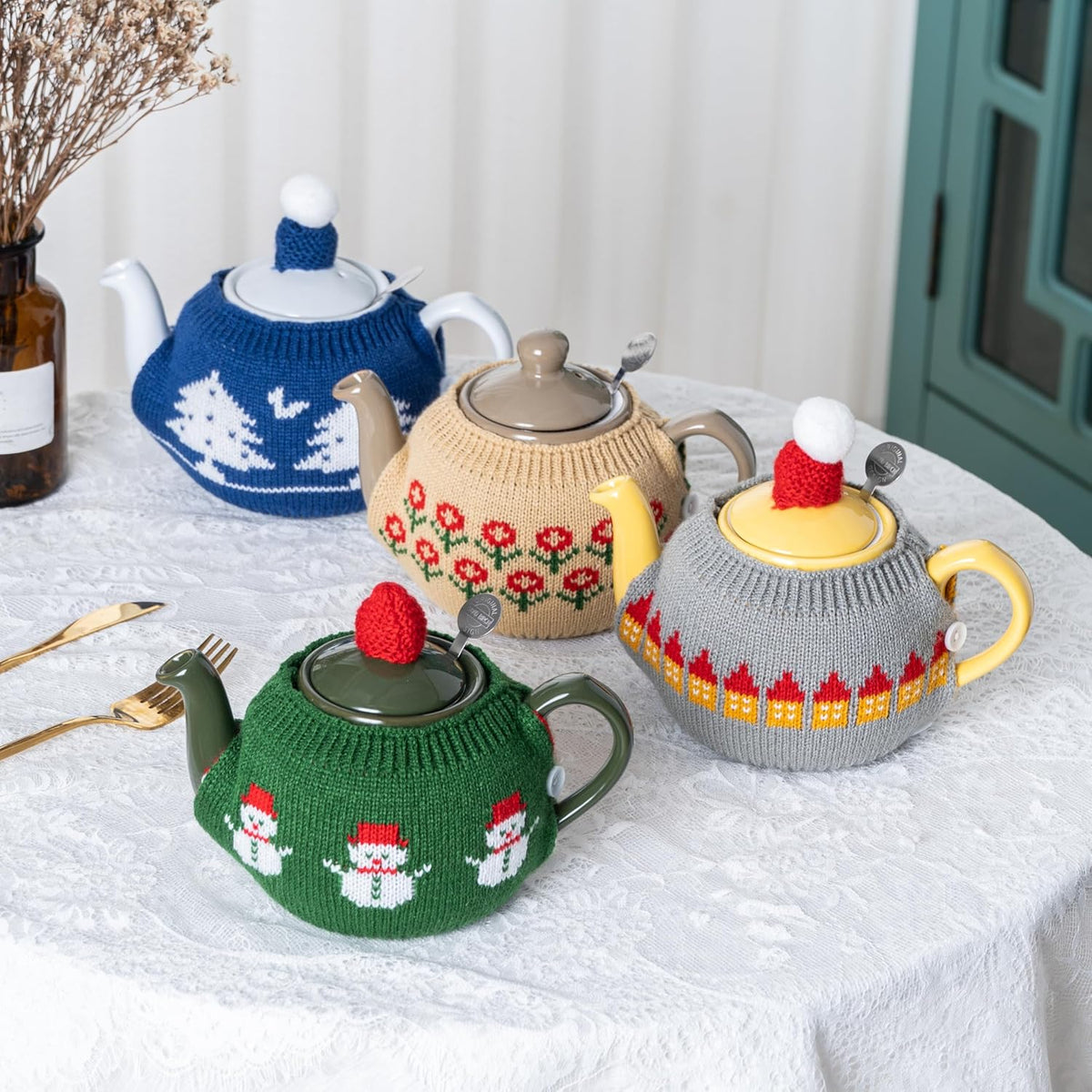 Tea Cozy Suitable for a 600ml,20oz Tea Pot,Teapot Warmer -100% Acrylic Fibers Filling,Two Piece (Blue Tree)
