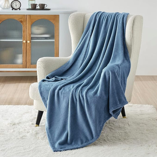 Bedsure Fleece Blanket Twin Size Washed Blue - 300GSM Lightweight Plush Fuzzy Cozy Soft Warm Blanket for Bed, Sofa, Couch, Travel, Camping, 60x80 inches