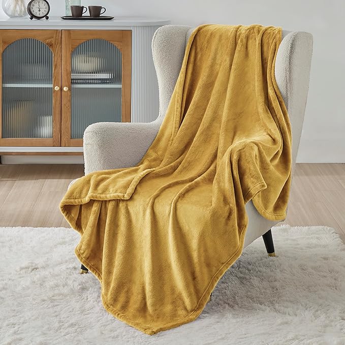 Bedsure Twin XL Fleece Blanket Dorm Bedding - Lightweight Soft Cozy Blankets for Bed, Sofa, Couch, Travel, Camping, Yellow, 66"x90"