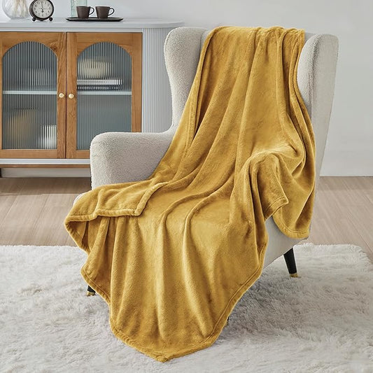 Bedsure Twin XL Fleece Blanket Dorm Bedding - Lightweight Soft Cozy Blankets for Bed, Sofa, Couch, Travel, Camping, Yellow, 66"x90"