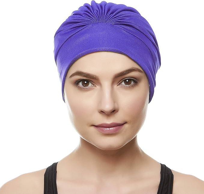 BEEMO Swim Caps for Women Swimming Turban Polyester Latex Lined Pleated for Ladies
