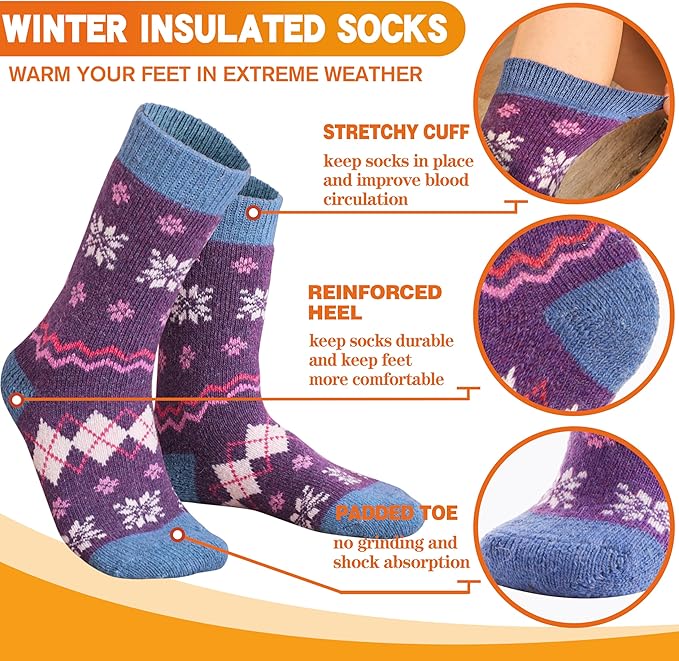 3 Pairs Warm Thermal Socks for Women & Men Winter Ski Thick Boot Insulated Socks for Cold Weather