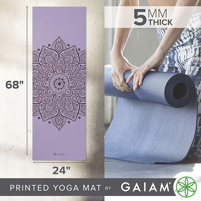 Gaiam Yoga Mat - Premium 5mm Print Thick Non Slip Exercise & Fitness Mat for All Types of Yoga, Pilates & Floor Workouts (68" x 24" x 5mm)