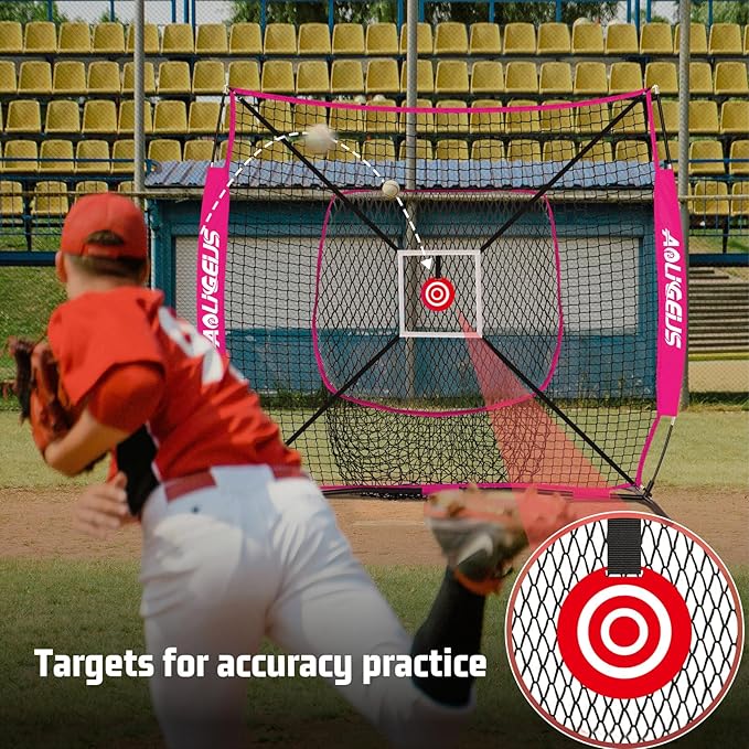 6'X6' Baseball Softball Practice Net,Pitching Net,Batting Net,with Bonus Strike Zone,Target and Bow Frame,for Hitting,Pitching,Catching