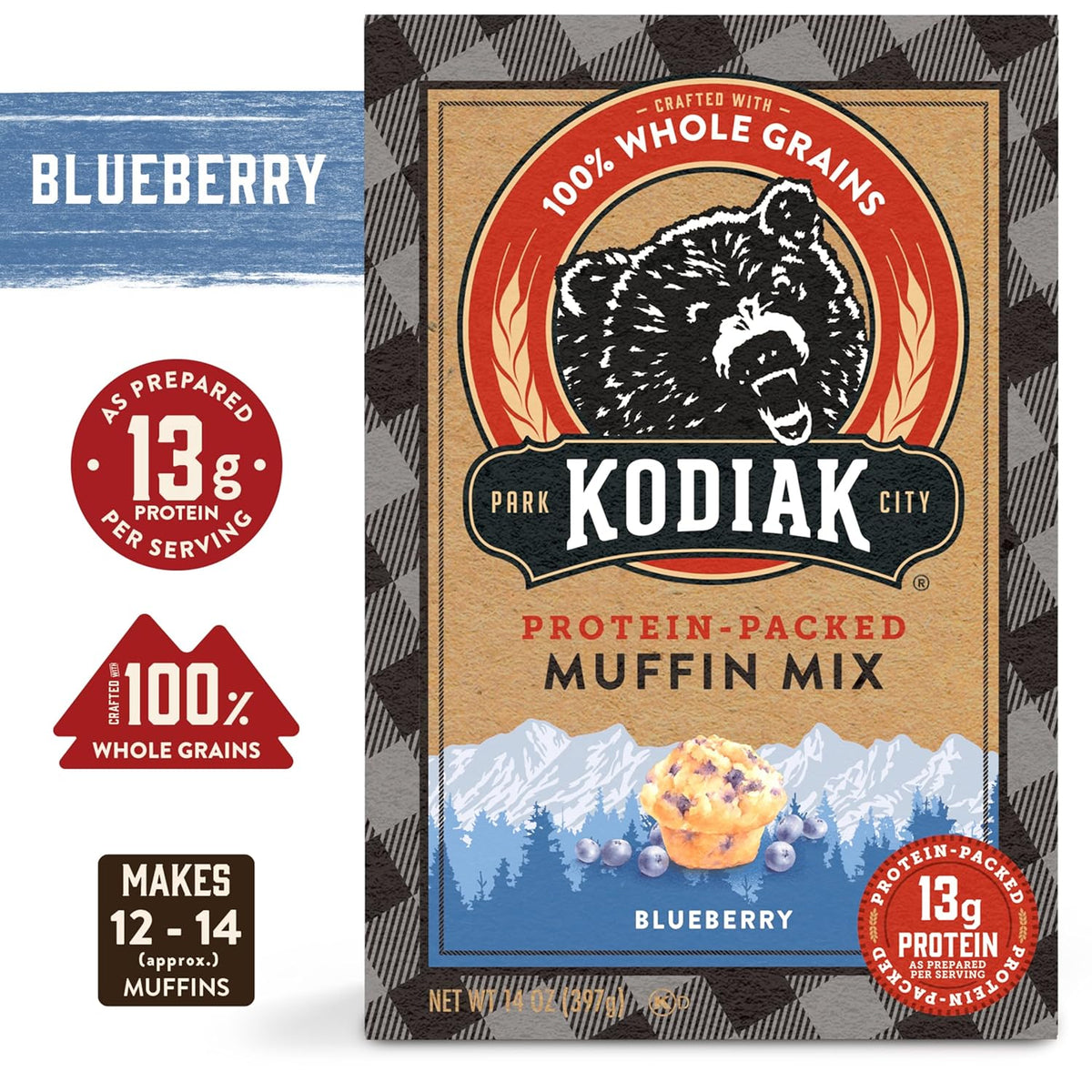 Kodiak Cakes Muffin Mix, Blueberry, 14 Ounce, Pack of 6