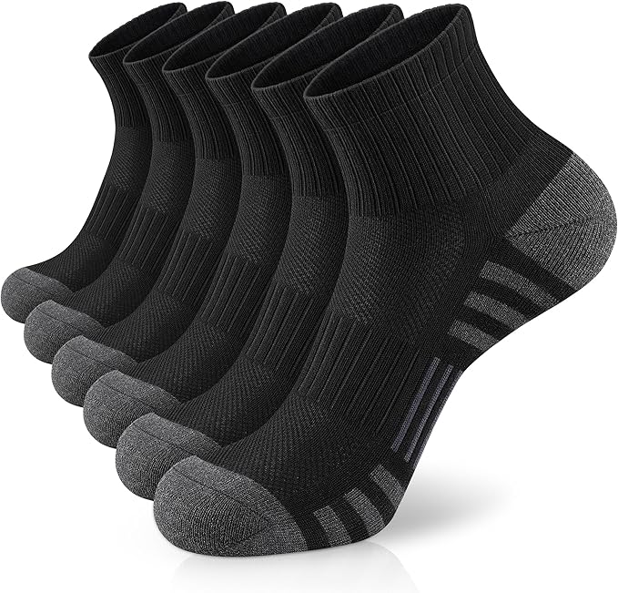 Airacker Athletic Quarter Socks with Cushion Running Ankle Socks for Men Women 6 Pairs