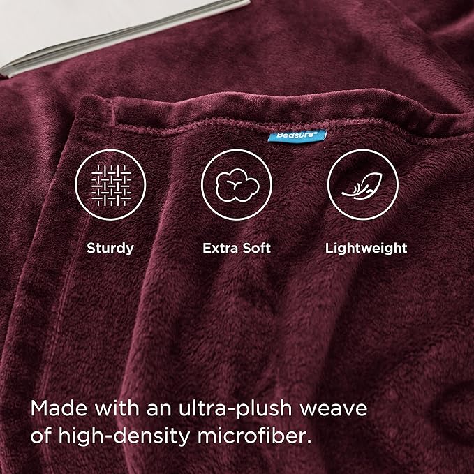 Bedsure Fleece Blankets Queen Size Red Burgundy - Bed Blanket Soft Lightweight Plush Fuzzy Cozy Luxury Microfiber, 90x90 inches
