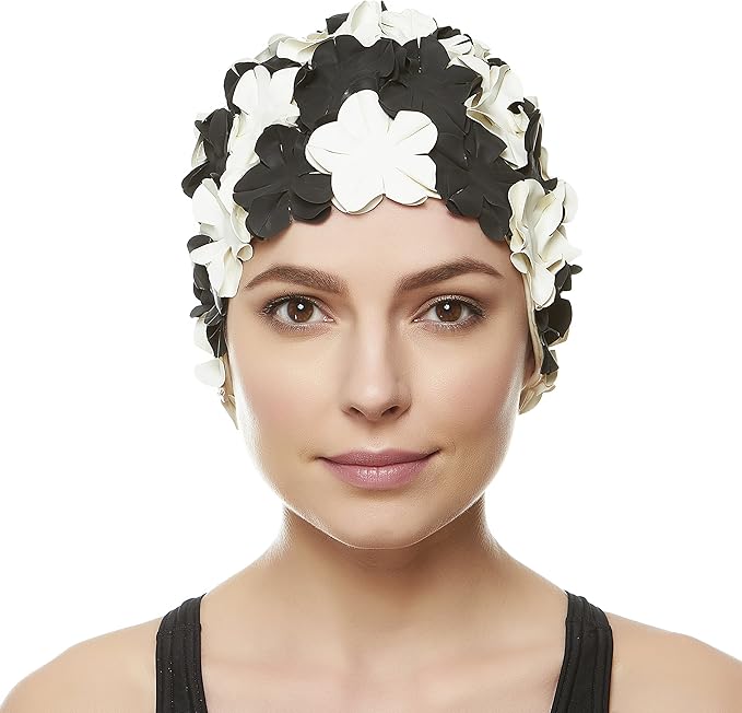 BEEMO Floral Petal Ladies Bathing Swim Cap Women Retro Swim Hat Long/Short Hair