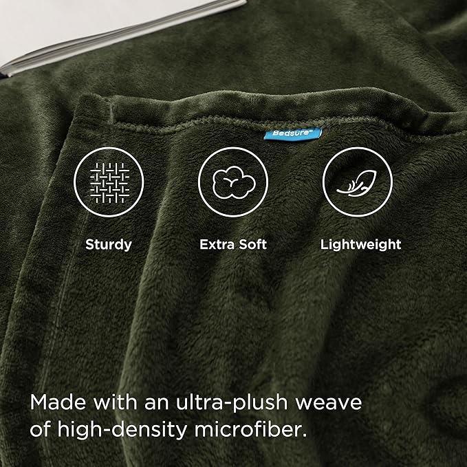 Bedsure Fleece Blanket Twin Size Olive Green - 300GSM Lightweight Plush Fuzzy Cozy Soft Warm Blanket for Bed, Sofa, Couch, Travel, Camping, 60x80 inches