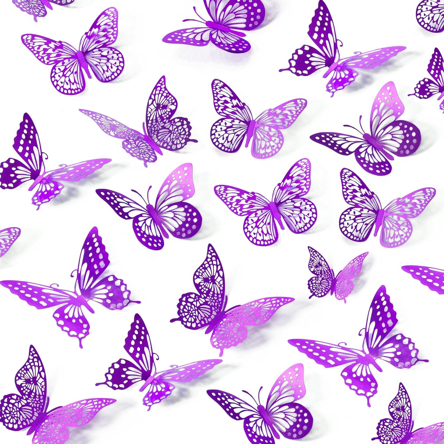 SAOROPEB 3D Butterfly Wall Decor - 48 Pcs, 4 Styles, 3 Sizes - Purple Butterfly Decorations for Birthday Parties, Removable Stickers