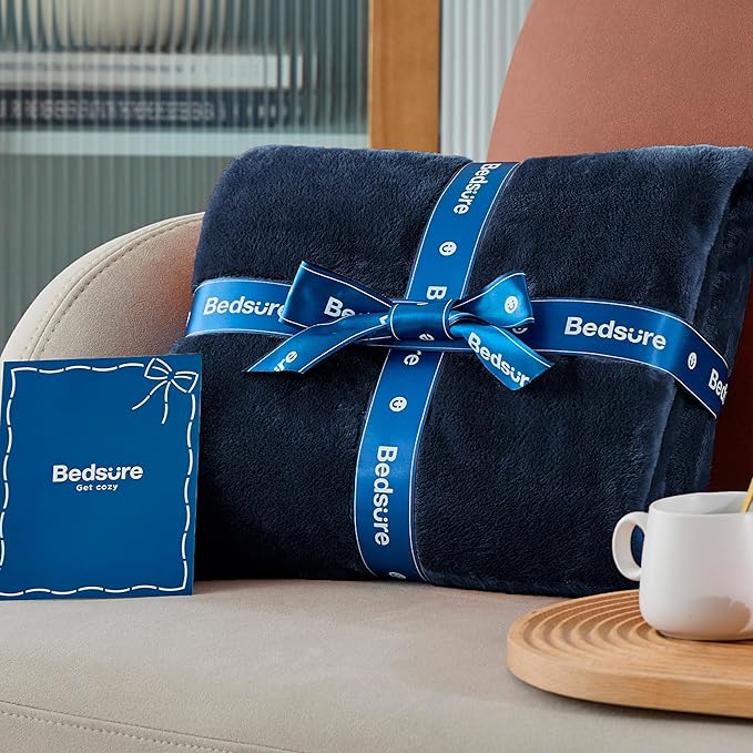 Bedsure Navy Fleece Blankets Queen Size - Bed Blanket Blue Soft Lightweight Plush Fuzzy Cozy Luxury Microfiber, 90x90 inches