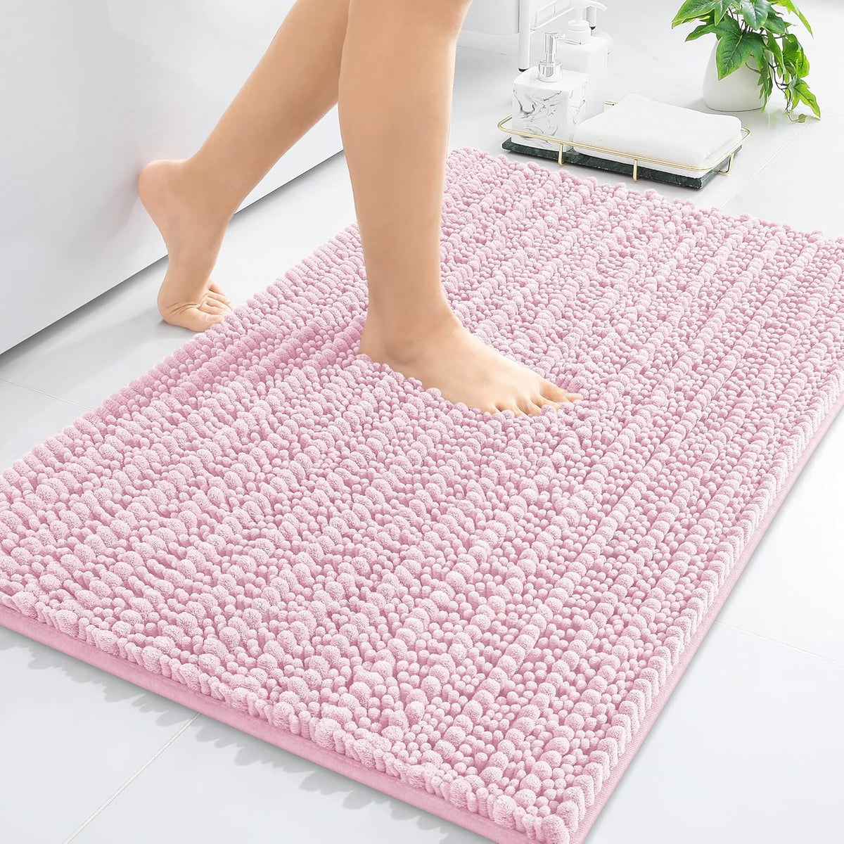 Arotive Luxury Chenille Bathroom Rug Mat, Extra Soft Thick Absorbent Shaggy Bath Rugs, Non-Slip Machine Wash Dry, Plush Bath Mats for Bathroom, Shower and Tub, 30x20, Pink