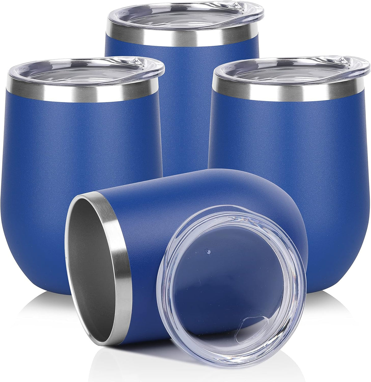 DOMICARE Stainless Steel Wine Tumbler Bulk with Lid, Personalized Insulated Tumblers Set, 12oz Travel Coffee Cups Pack of 4, Dark Blue