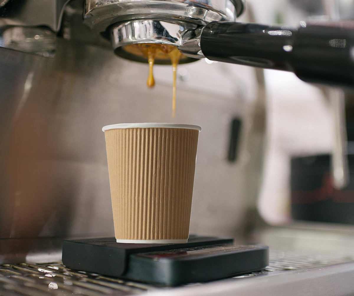 NYHI 150 8 oz Ripple Kraft Paper Cups Brown Hot Cold 3 Layer Rippled Small Insulated Disposable Coffee Cups for Cappuccino Hot Cocoa or Iced Drinks