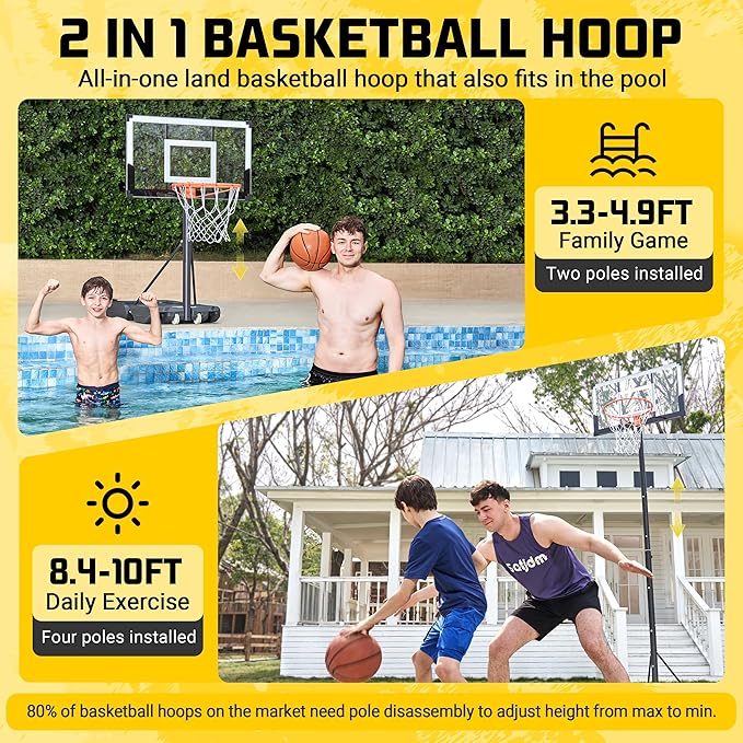 Aimking Basketball Hoop Outdoor 3.3-10FT 5s-Rapid-Adjustable, 40/44 inch Shatterproof Backboard & Enlarged Base, Portable Basketball Hoop & Goal for Kids/Adults/Families in Poolside/Backyard/Indoor
