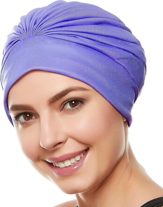 BEEMO Swim Caps for Women Swimming Turban Polyester Latex Lined Pleated for Ladies