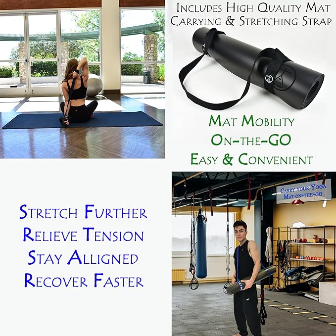 Tatago Hot Yoga Mat Non Slip-Professional Grade Natural Rubber Yoga Mat, Pliates Mat, Stretching Mat or exercise mats for home workout. Nonslip for Hot and Sweaty Classes. Includes Yoga Strap for Carrying and Stretching too.