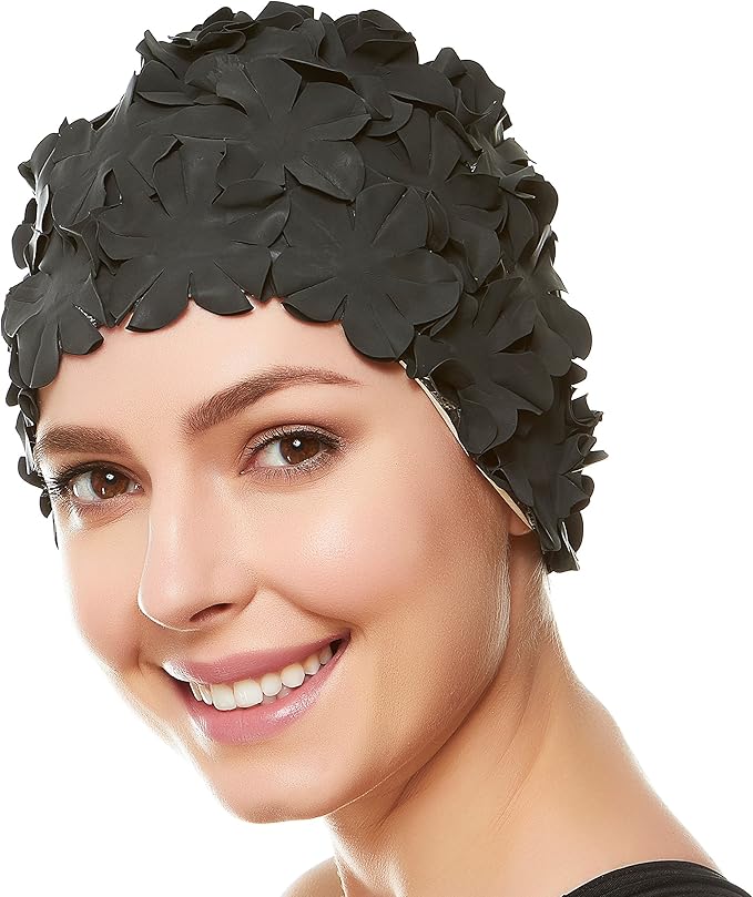 BEEMO Floral Petal Ladies Bathing Swim Cap Women Retro Swim Hat Long/Short Hair