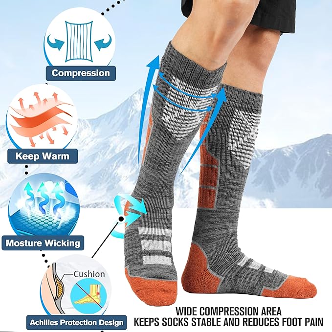 Anlisim 3 Pairs Unisex Merino Wool Ski Thermal Warm Thick Knee High Long Socks