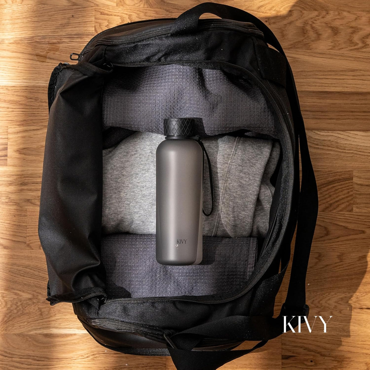 KIVY Tritan Water Bottle with removable sleeve - 22 oz Water Bottle screw top - Reusable water bottle no straw - Aesthetic water bottle - Black bottle for men - Dishwasher safe