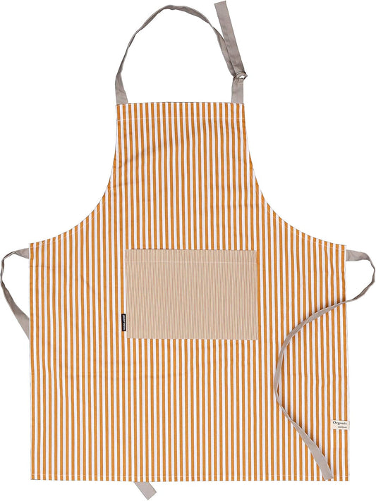 AMOUR INFINI Cotton Aprons for Women with Pockets Adjustable Strap and Waist Ties Reusable Printed Aprons for Baking, Cooking, Gardening (27.5 x 33 Inches - Yellow)