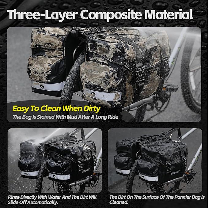 Bike Panniers Bike Bags Waterproof 40L Bicycle Saddle Bags for Rear Rack Luggage Trunk Bag Double Side Pannier Bag with Rain Cover Cycling Accessories, Black-L