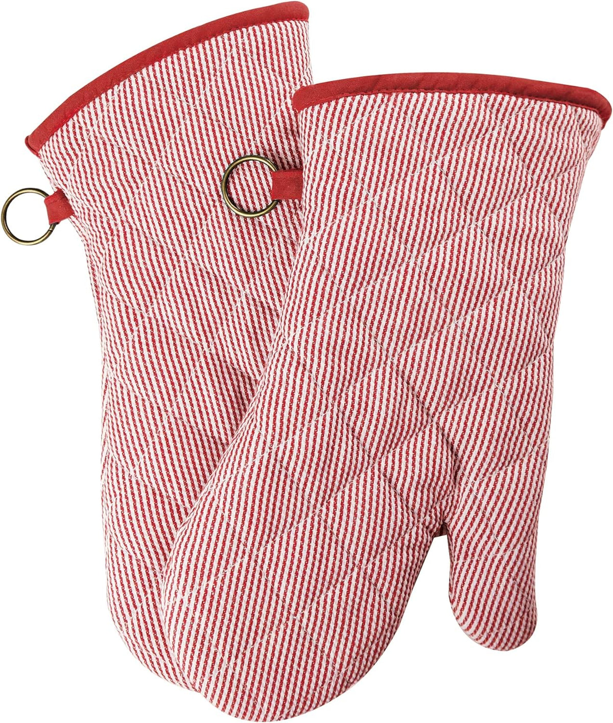1 Pair Yarn Dyed Oven Mitts 100% Cotton Heat Resistant 470 Degree Gloves Men Women Cooking Baking Barbecue BBQ Microwave Crafting Machine Washable Pot Holders Mittens (red2)