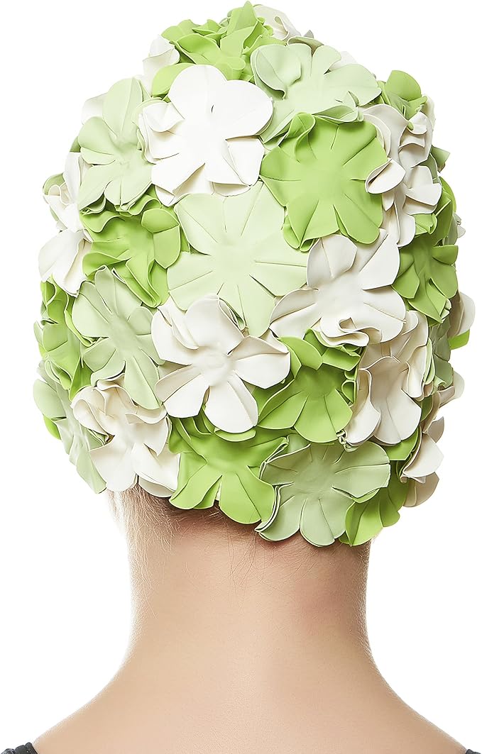 BEEMO Floral Petal Ladies Bathing Swim Cap Women Retro Swim Hat Long/Short Hair