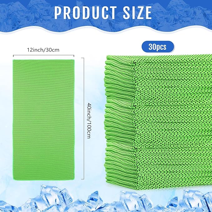 Hosuly 30 Pack Cooling Towels, 40"x12" Ice Breathable Soft Chilly Sweat Rag Microfiber Workout Rags for Gym Cooling Towels for Neck and Face for Yoga Golf Sport Running