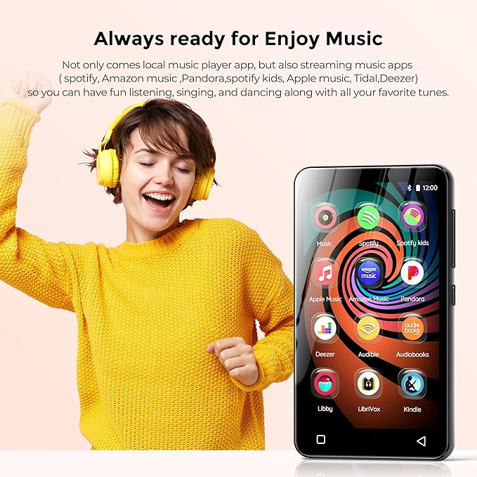 160GB MP3 Player with Bluetooth and WiFi, innioasis Music Player with Spotify,Pandora,Amazon Music,4" Touch Screen Android MP4 MP3 Player for Kids with Libby,Audible,Spotify Kids(Black)