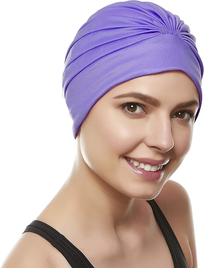BEEMO Swim Caps for Women Swimming Turban Polyester Latex Lined Pleated for Ladies