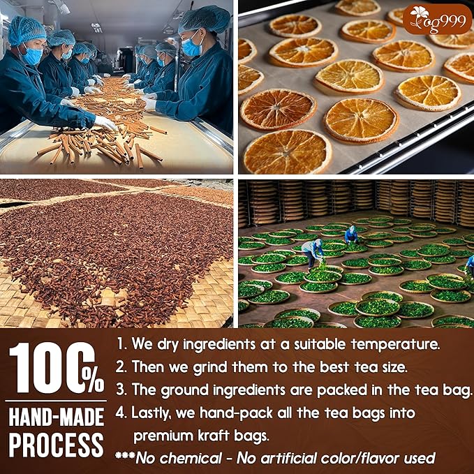 60 Hot Special Cinnamon Tea Bags – Special Blend of Cinnamon, Black Tea, Orange Peel and Cloves, 100% Natural Ingredients, Hand-made Blend Herbal Tea. Eco-conscious Tea Bags. No Sugar, No Caffeine, No Gluten, Vegan.